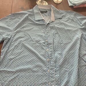 Bugatchi Men's Blue and Black Checkered Shirt